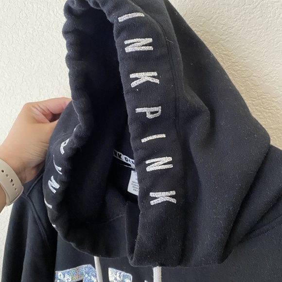 Pink Victoria's Secret Womens Bling Watercolor Hooded Pullover Sweater Size L - Picture 5 of 7